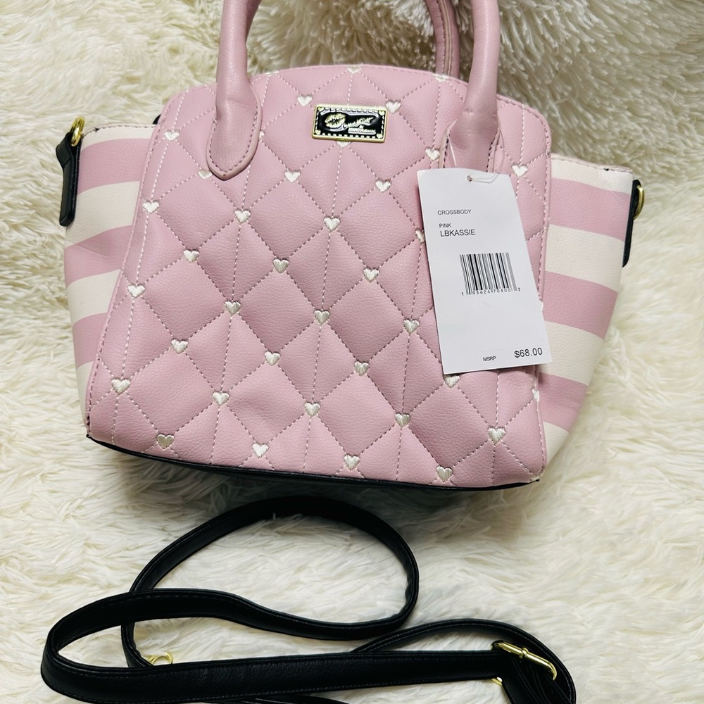 Betsey Johnson Pink and White Quilted Crossbody Bag